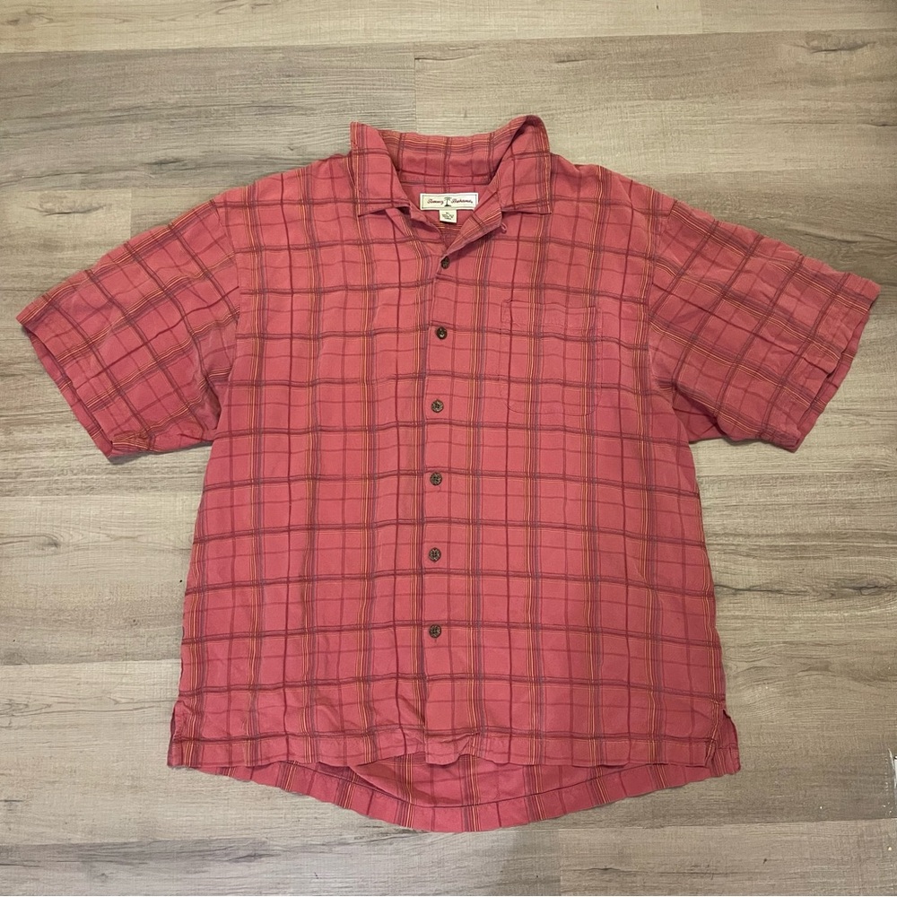 Tommy Bahama plaid button-down silk shirt